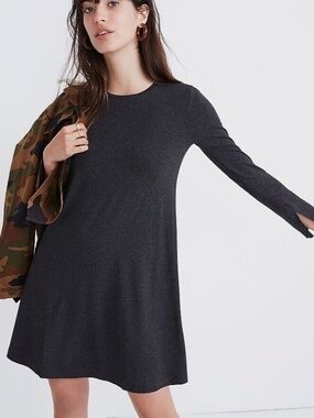 NWT Madewell Dark Gray Long-Sleeve Swingy Tee Dress XS